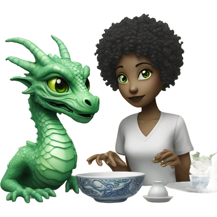 Photo realistic, alien female green,  on white china dragon infinite story emoji