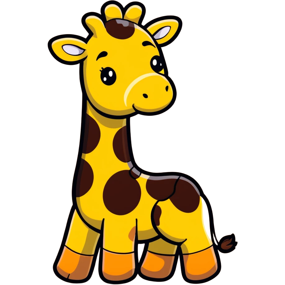 A cartoon wooden puzzle giraffe toy with a sweet face and visible puzzle pieces emoji