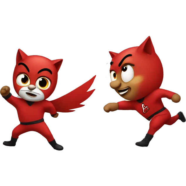 Cartoon cardinal kicking cartoon wildcat emoji