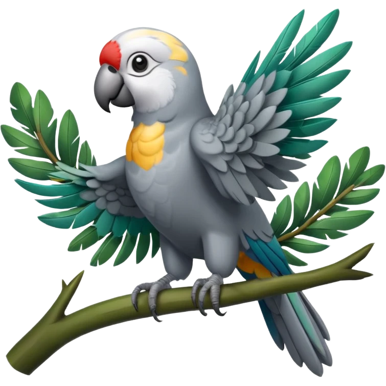 gray parrot on tree emoji