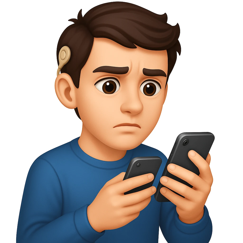 young man with cochlear implant in this style emoji