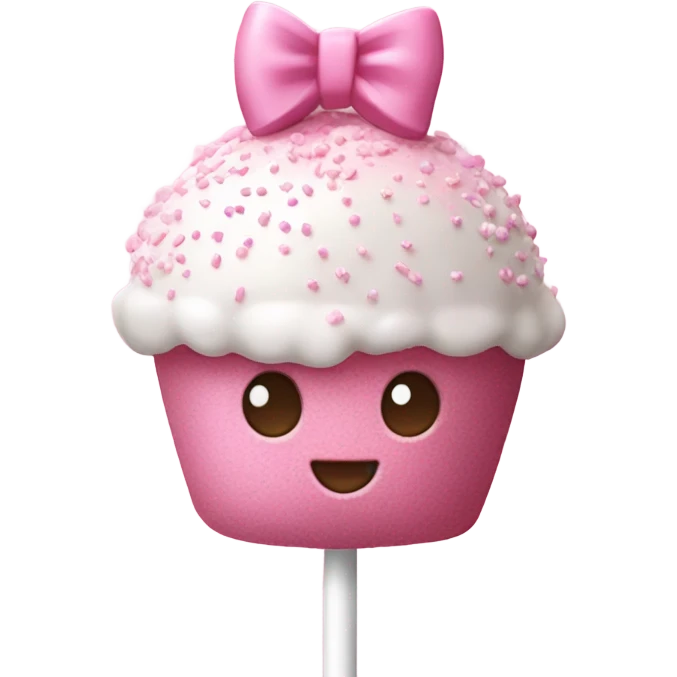 A pink cake pop with white sprinkles and a pink bow on the end emoji
