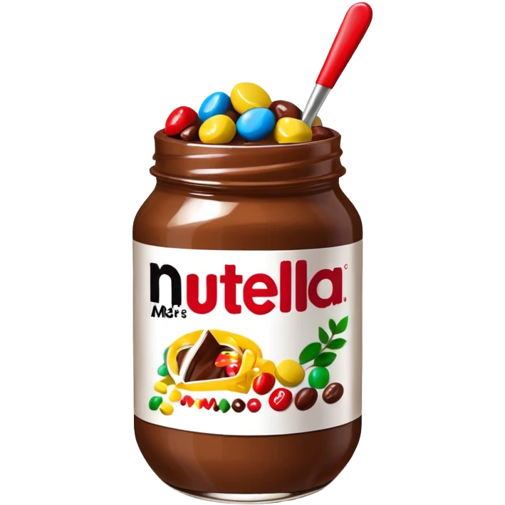 Un vaso cubierto de nutella arriba fresas y mym emoji