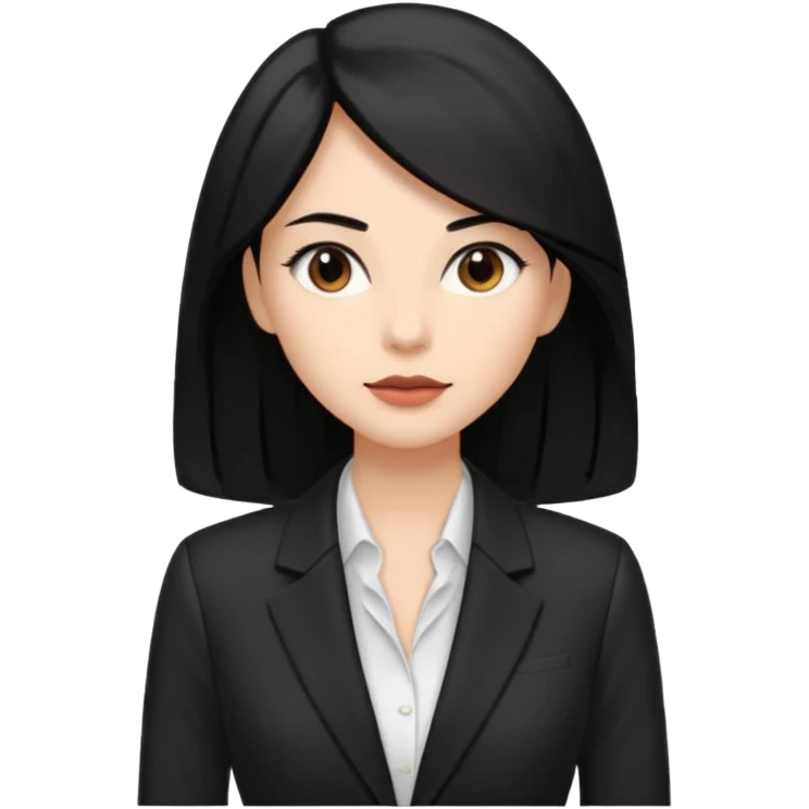 a woman with office outfits her hair is long black hair, her eyes are soft brown color and the color of her lip is soft brown emoji