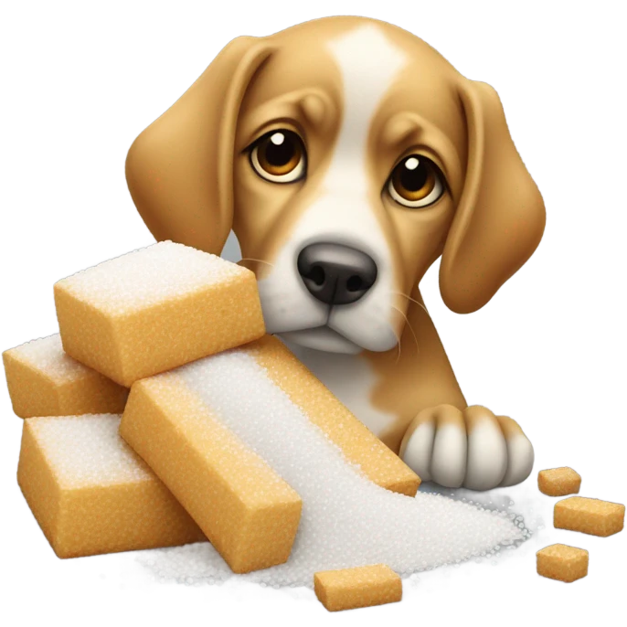 Dog smelling g pile of sugar emoji