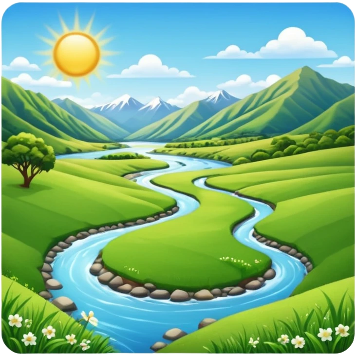 new zealand summer valley with a river and sunshine emoji