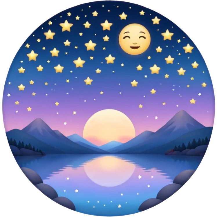 "Design a calming circle emoji for evening reflection. Soft moonlight, gentle stars, peaceful twilight sky, or spiritual symbols. No people - emphasize tranquil colors, night sky elements, and serene spiritual imagery." emoji