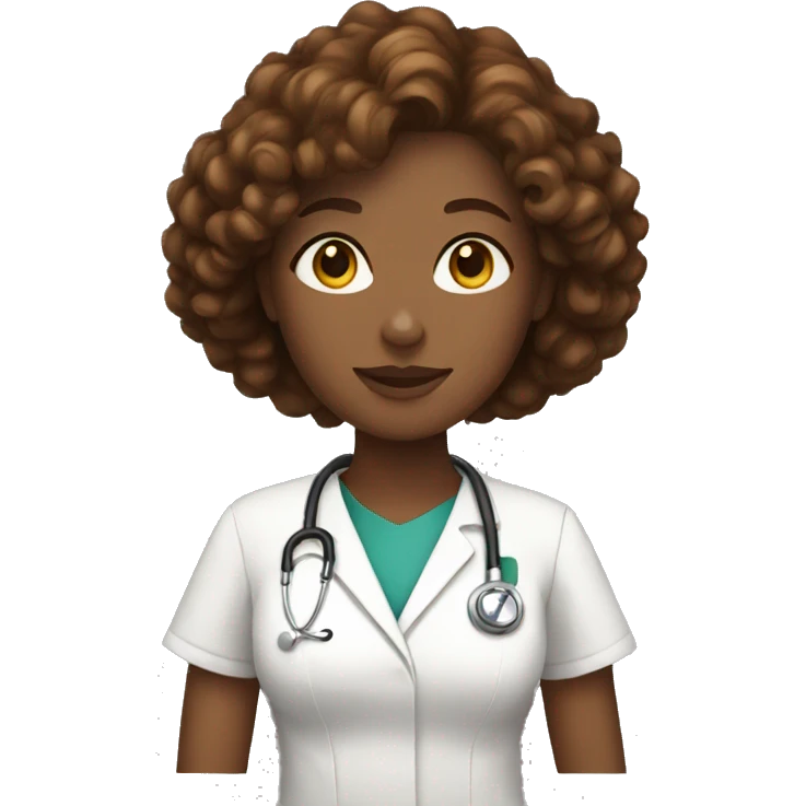 White nurse woman with curly brown hair wearing a cape emoji