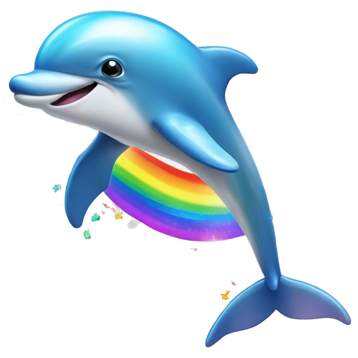 dolphin jumping out of the water with lights of rainbows bright colors and sparkles emoji