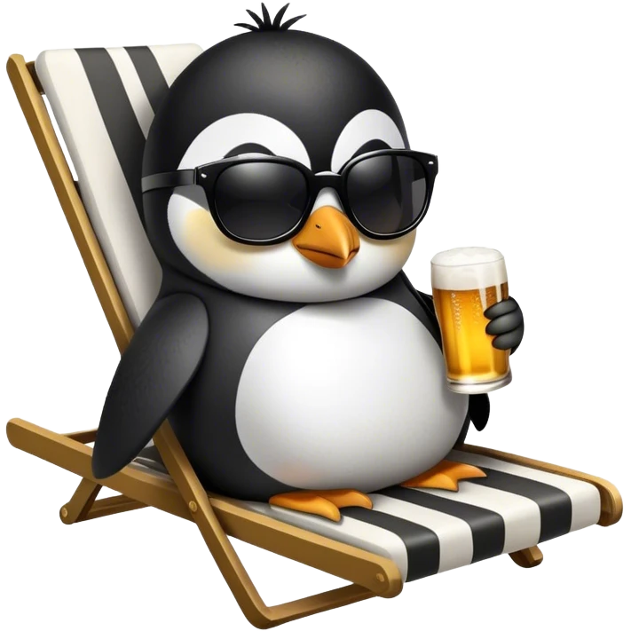 Pinguin in sunglasses drinking beer on a chaise longue emoji