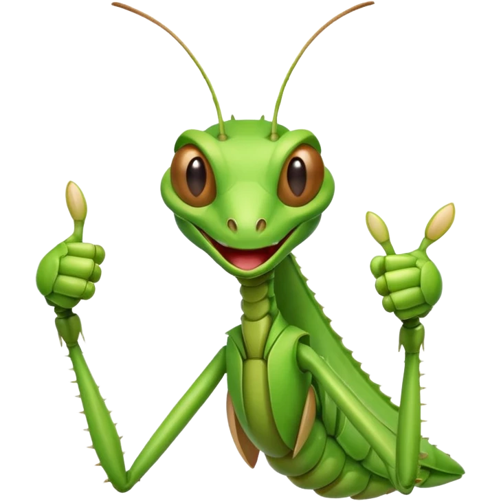 A happy praying mantis giving a thumbs up emoji