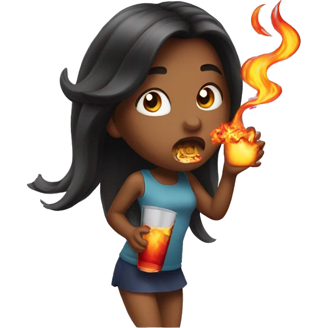 Girl with dark hair chugging fireball  emoji