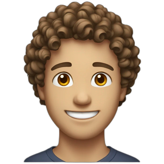 White Young man with brun curly hair smiling emoji