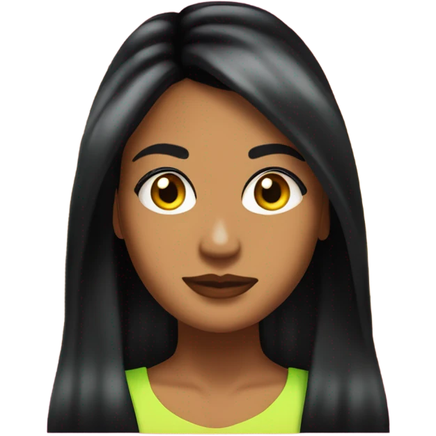 Tanned woman with long black hair dressed in 2000s Y2K hair, makeup, and neon attire emoji