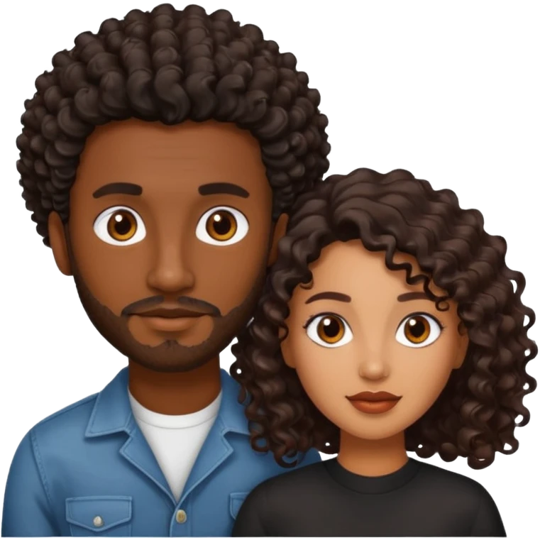 Dark brown skin man with a light beard and a curly   fade haircut with dark brown eyes with a brown  brown Latina woman with dark wavy hair  emoji