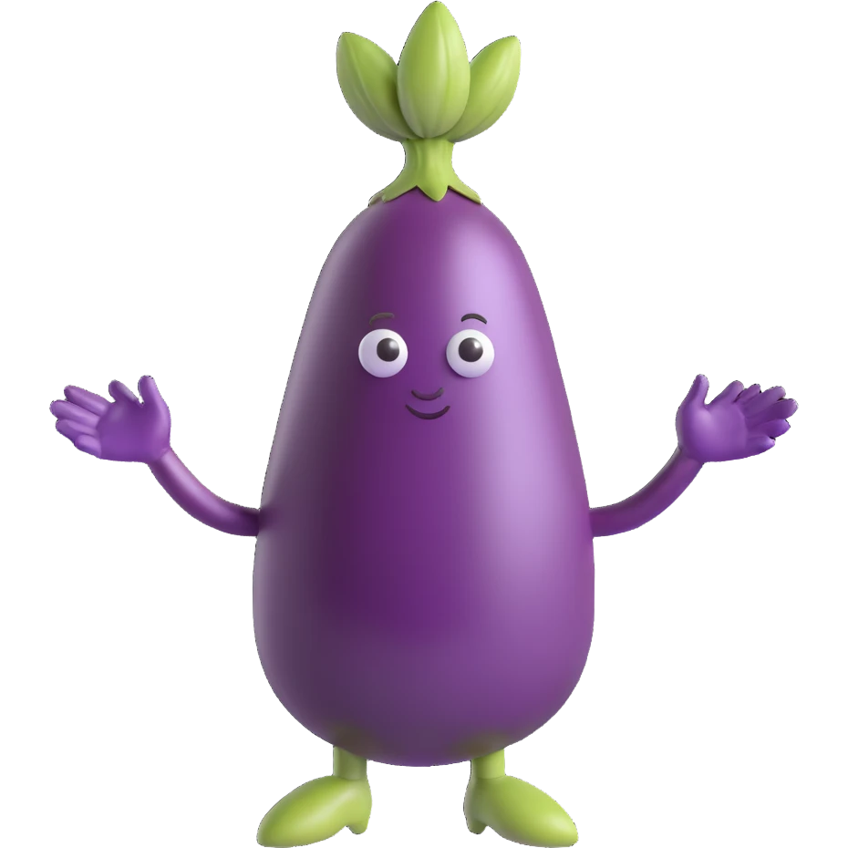 playful eggplant character with arms and legs emoji