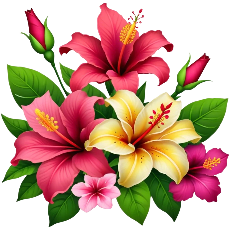 bouquet of lillie’s, roses, and hibiscus’s flowers  emoji