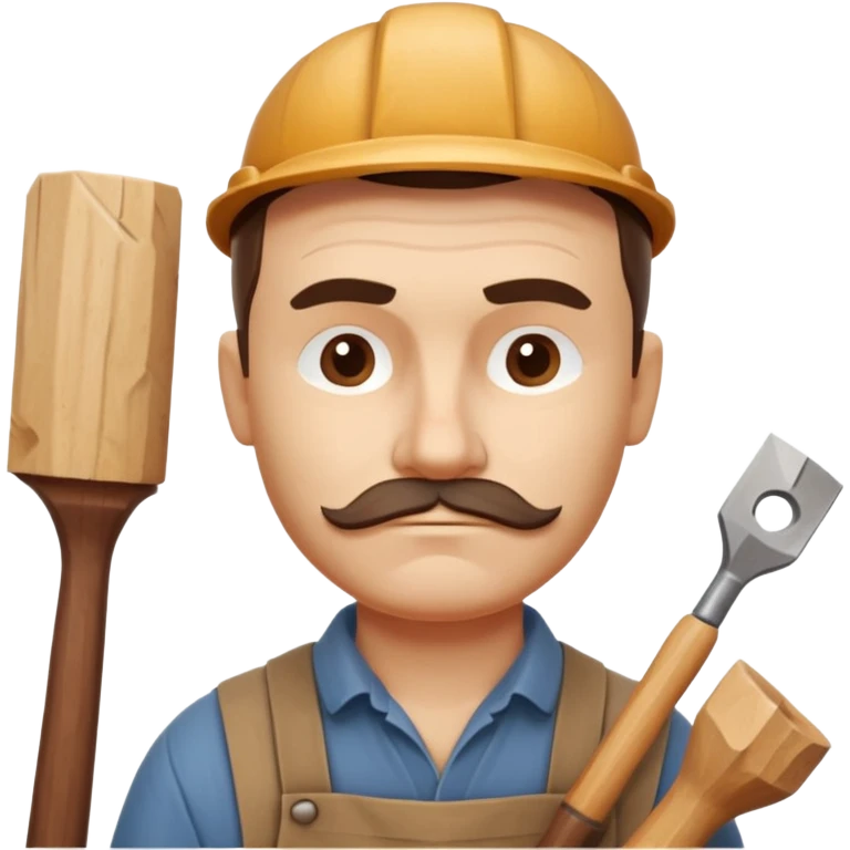wood carving carpenter portrait, head and shoulders only, carving wooden figure with chisel, wood shavings visible, focused craftsman expression, artisan workshop vibe, 3D cartoon style, mobile game icon style, clean background, no text, no watermark
 emoji