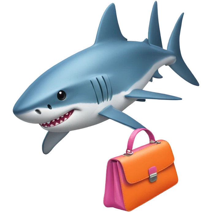Blue shark with pink purse and orange shoes emoji