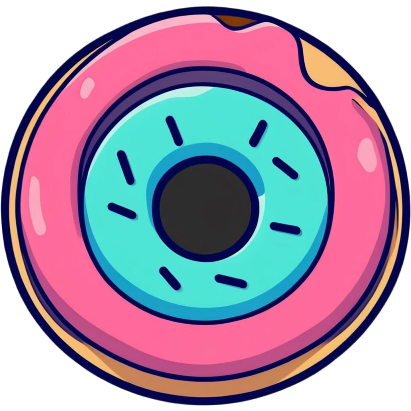 sticker style donut chart with bold outline, cute emoji