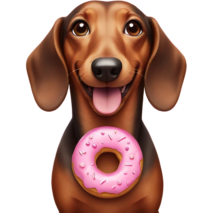 smiling dachshund with a pink frosted doughnut  emoji
