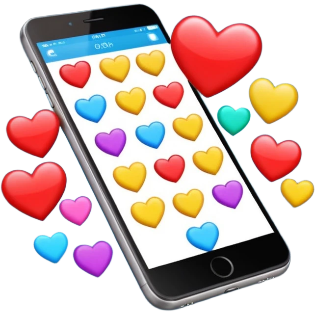 Crear un emoji en movimiento dándole Tac Tac a la pantalla de un teléfono con colores resaltante y vibrantes y emitiendo corazones emoji