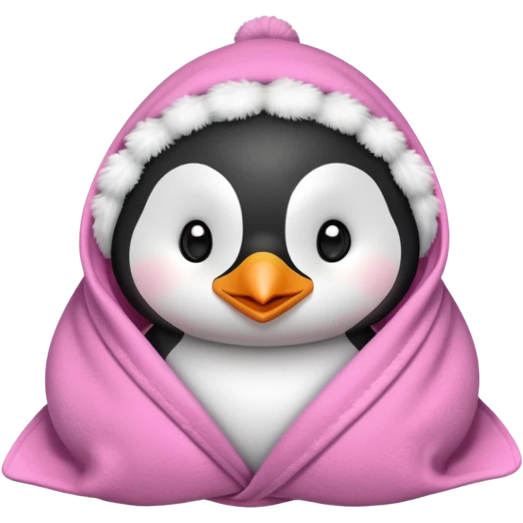 Cute penguin wrapped on pink blanket emoji