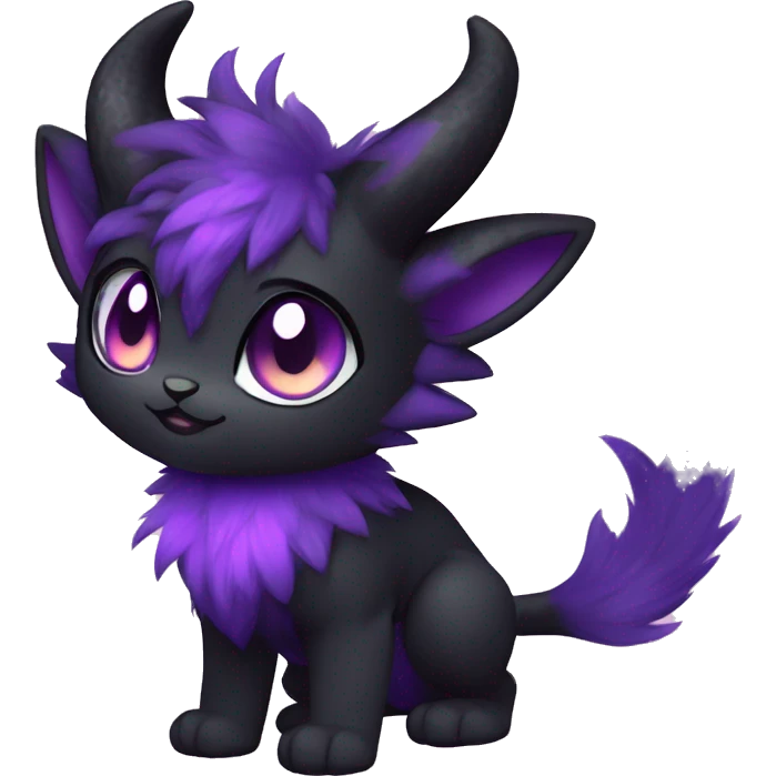 Anthro-Edgy-Black-Purple-Contrast-Colors-Fantasy-Fur-Sona-Chibi-Shiny-Fakémon-Hybrid with horns full body emoji