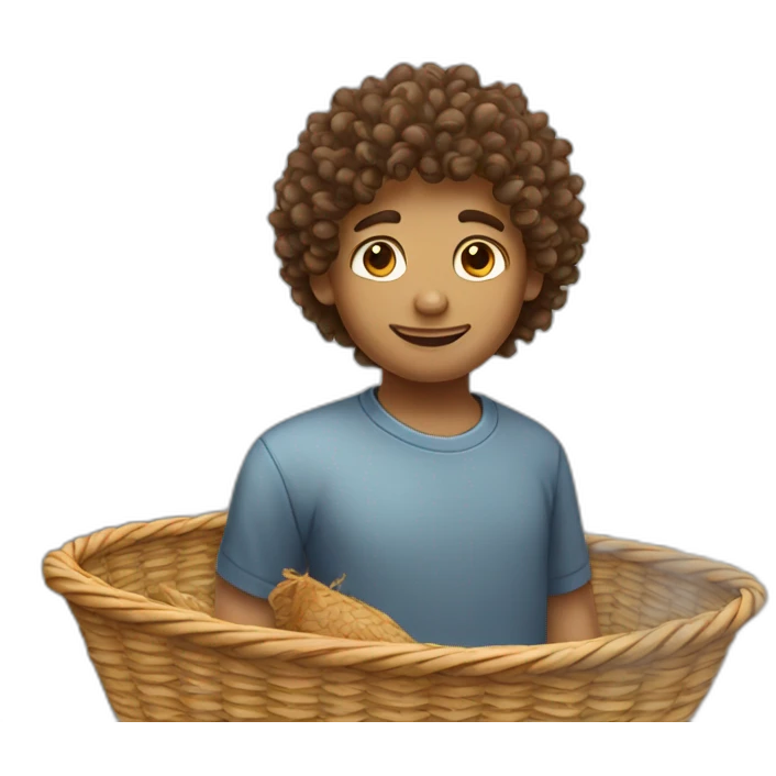 Curly haired boy with long hair basket emoji