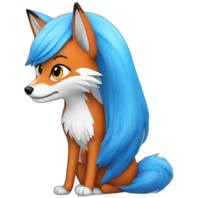 Fox with blue hair details emoji
