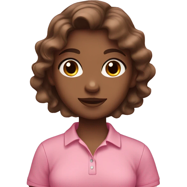 girl with wavy brown hair with brown big eyes in a pink polo blouse emoji