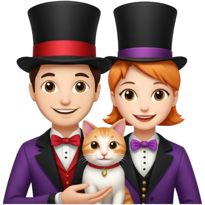 magician couple and their pet cat emoji