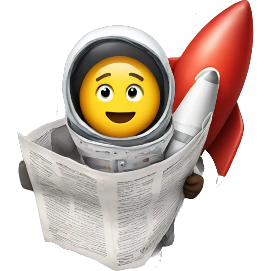emoji that's onboard a rocket, holding a newspaper emoji