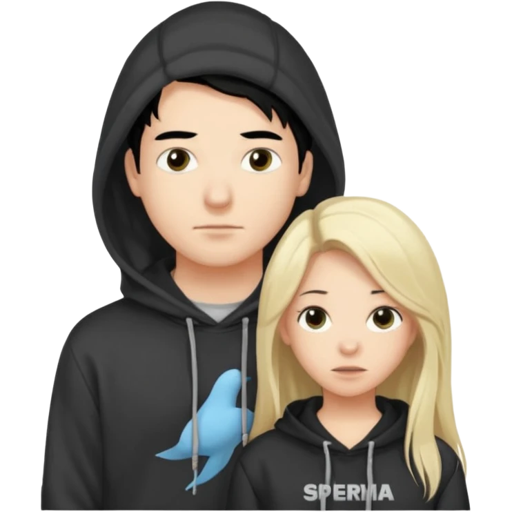 I want it to be this emote 🙍‍♂️
of a guy with black hair and a black sweatshirt with the word "sperma" written in white in the middle. Behind him, there's a pretty blonde with long hair, pulling the string on the first person's hoodie. The girl is wearing a gray sweatshirt. emoji