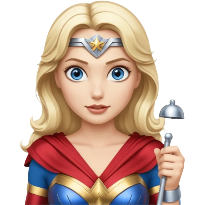 Blonde blue eyes Wonder Woman holding bell and short white baton emoji