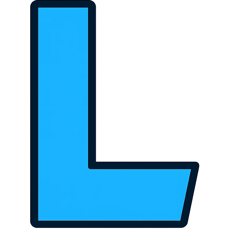 The letter L in Lemon Milk font, blue color, minimalist design emoji