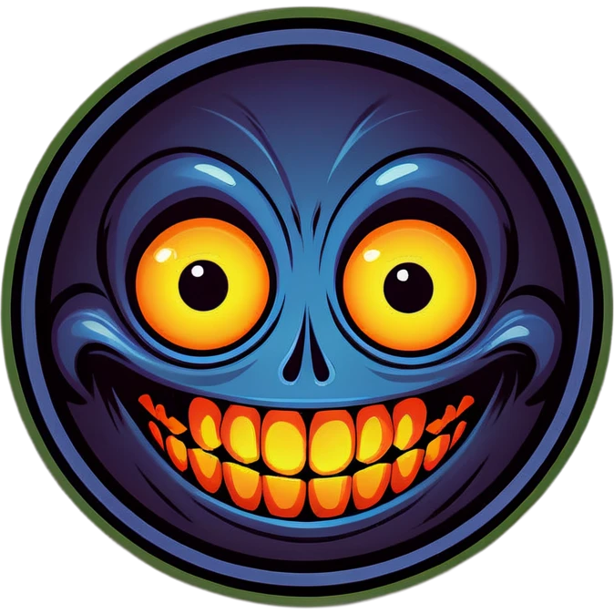 creepy eerie smiling face with big beady eyes and sinister intentions emoji