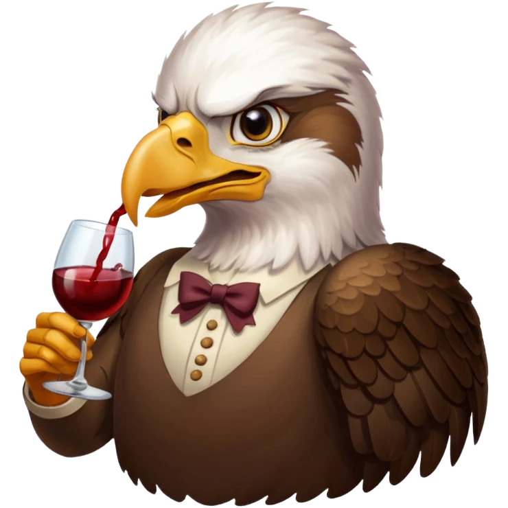 Real picture of a eagle bird with the word Thirsty Thorpies on her chest drinking wine  emoji