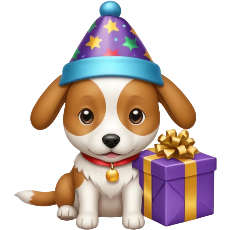 Dog in new yaer hat wrapped paper new yaer  emoji
