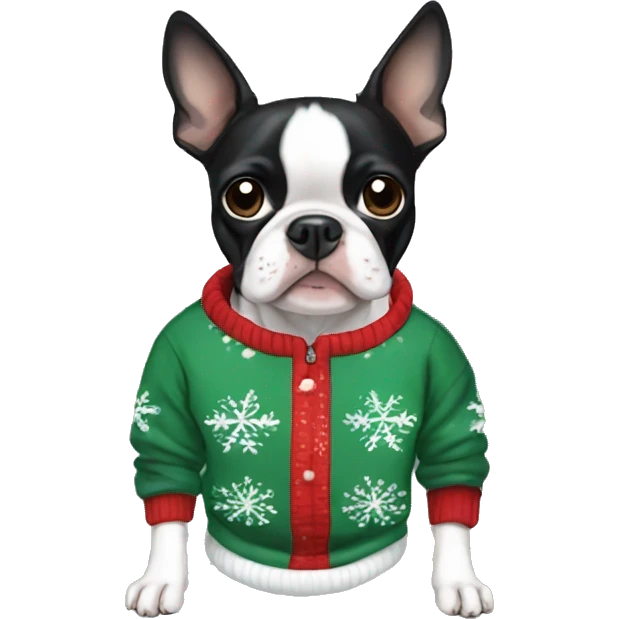 Boston Terrier wearing christmas Sweatshirt  emoji