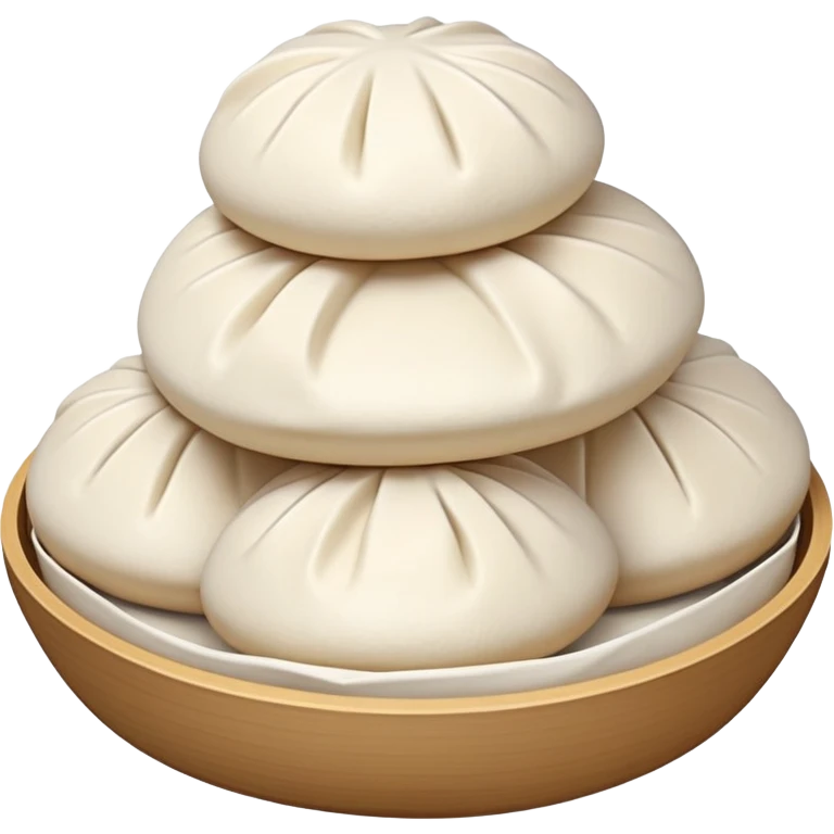 Tianjin Goubuli steamed buns with pinched top, simplified emoji style with bold outlines and bright colors, cartoon style Chinese baozi emoji