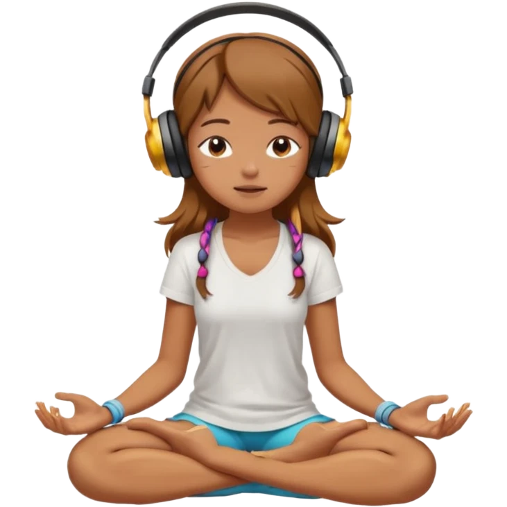 A girl is sitting cross-legged in a meditation pose, wearing headphones and listening to music. The song is so good that honey is dripping from her ears, and her expression is completely dazed because she’s enjoying the music so much. Like this girl 🧘🏻‍♀️ emoji