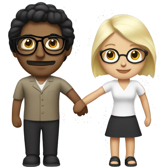 a Mexican man with black hair and glasses holding hands with a white blonde lady  emoji