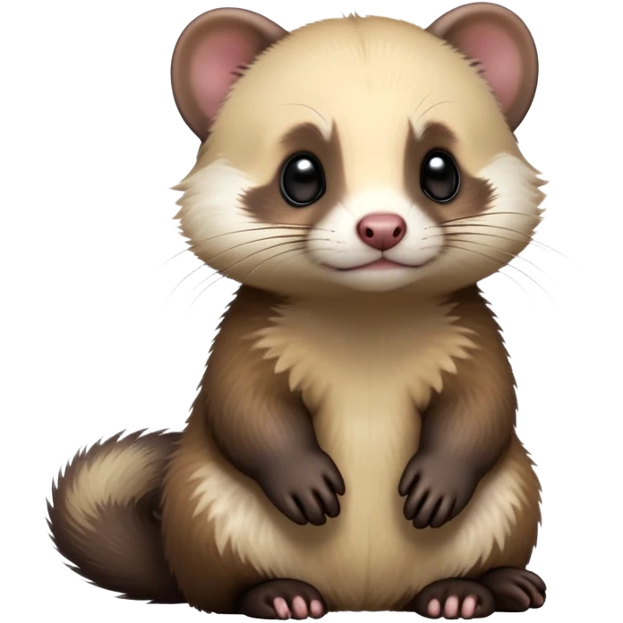cinematic-[ferret]-realistic-full-body-sitting-emoji,-tiny-paws-tucked-close,-head-tilted-dramatically,-fluffy-[sable]-fur,-simplified-yet-realistic-focused-features,-highly-detailed,-glowing-with-an-almost-sarcastic-glow emoji