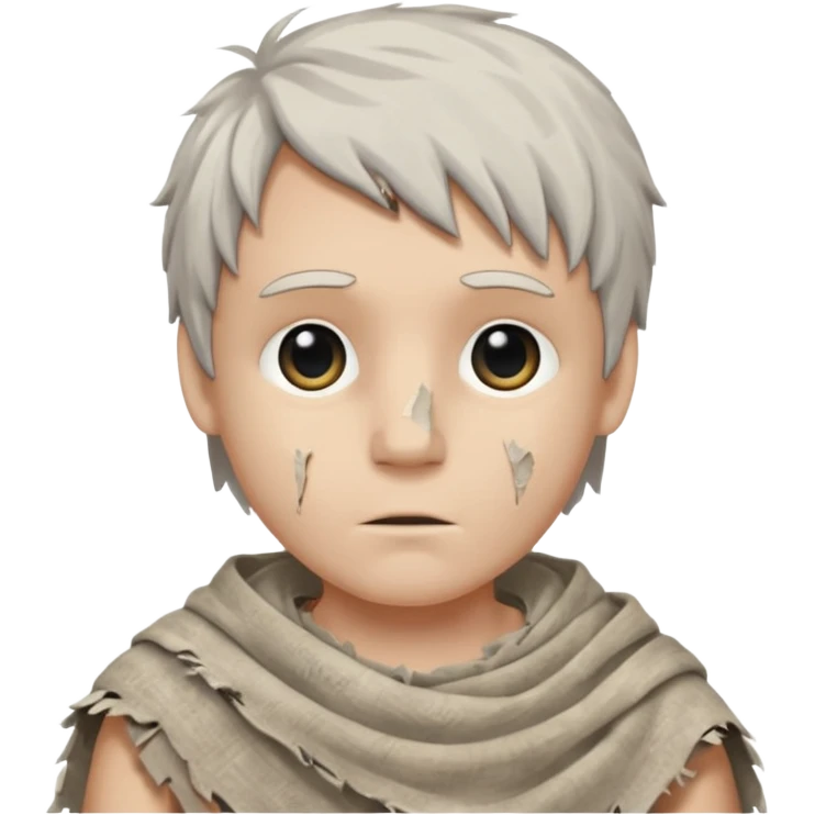 ancient white boy, tattered animal cloth emoji