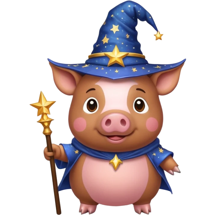 pig wizard wearing a starry hat emoji