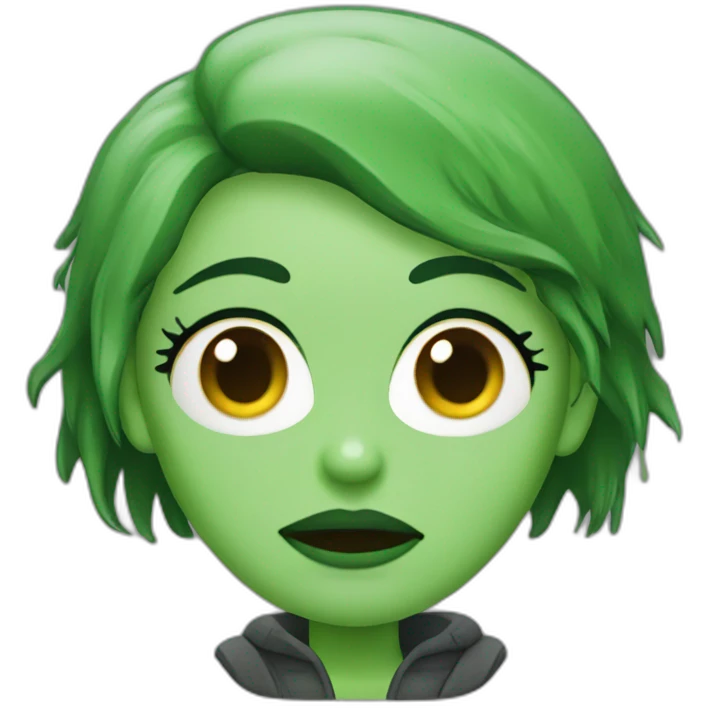 zombie woman with green hair and a green ushanka emoji