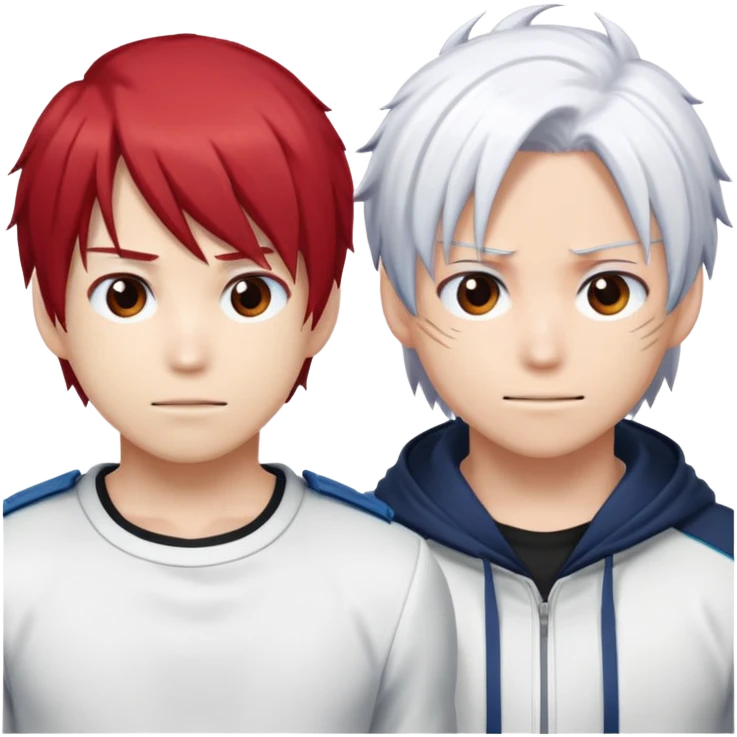 Emoji face with Shoto Todoroki's split hair - left side red hair, right side white hair, like the character from My Hero Academia emoji
