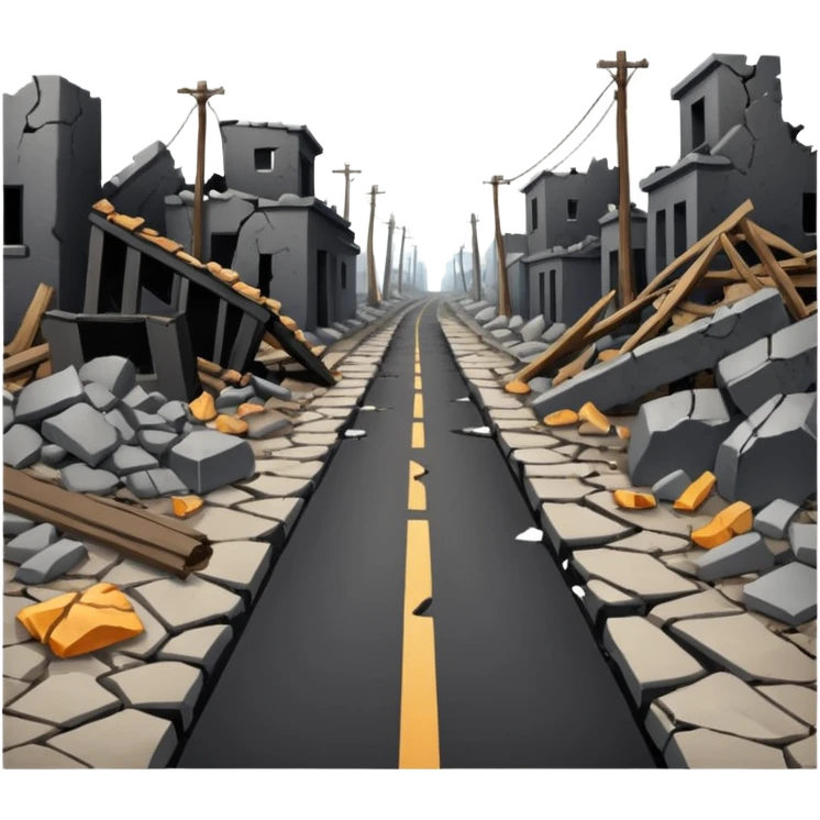 ruined town with destroyed road emoji