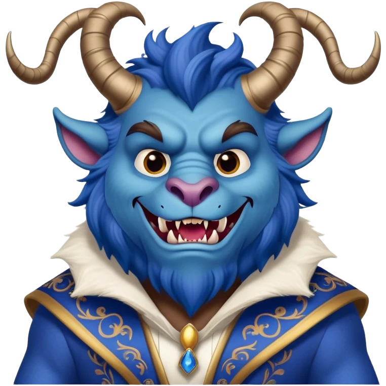The Beast from Beauty and the Beast, furry blue monster with horns and fangs wearing elegant royal clothes emoji